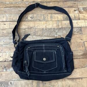 Target Black Crossbody Bag Medium 2000s Multiple Outer Pockets 100% Cotton